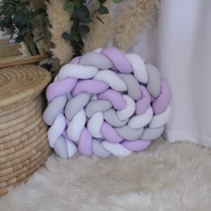 Cot Bumper - Braided 3 Strand - Lilac, Grey And White (Lilac Stripe Purple Set)