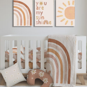 Handcrafted custom cot bedding set, featuring a rainbow personalized printed and premium hypo-allergenic baby safe fabric, designed for elegant nursery décor. Cinnamon and Spice