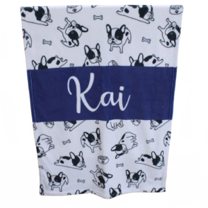 Personalised Fleece Blanket - French Bulldog Black Navy White