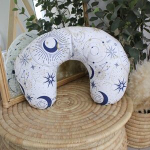 Feeding Pillow Cover – Magical Astrology | Cinnamon & Spice South Africa Handcrafted nursing pillow with inner, perfect for comfortable feeding and tummy time in a South African-inspired nursery. Cinnamon and Spice. Featuring Western Pastel tree