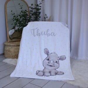Personalised Fleece Blanket - Yellow Grey Monochrome Rhino