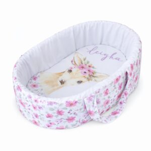 Newborn fabric carry cot with wooden base and waterproof lining. Portable baby bassinet South Africa