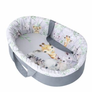 Newborn fabric carry cot with wooden base and waterproof lining. Portable baby bassinet South Africa