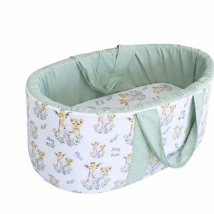 Newborn fabric carry cot with wooden base and waterproof lining. Portable baby bassinet South Africa