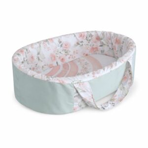 Newborn fabric carry cot with wooden base and waterproof lining. Portable baby bassinet South Africa