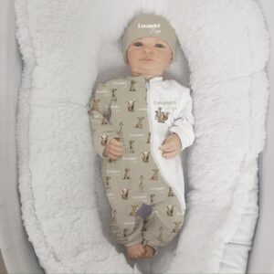 ultra-soft, stretchy baby grows – made from baby-safe, hypoallergenic fabric in neutral tones, perfect for newborn comfort and everyday wear