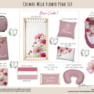 Cot Duvet Bedding - Cosmos Wildflower Pink Set