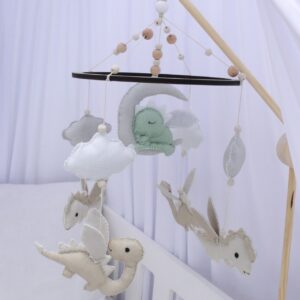 Cot Mobile - Grey Vintage Sleeping Dino Dinosaur Set Dragon
