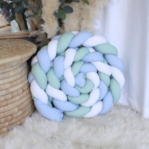 Cot Bumper - Braided 3 Strand - White Light Blue And Green