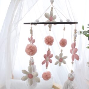 Cot Mobile - Pink Flower And Pom Poms