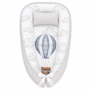 Hot Air Balloon For Zuan baby nest with padded raised sides and a small matching head pillow, designed to create a cozy, secure sleeping space for infants.