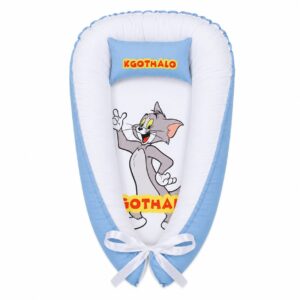 Tom And Jerry Cartoon baby nest with padded raised sides and a small matching head pillow, designed to create a cozy, secure sleeping space for infants.