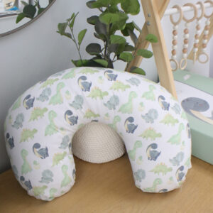 Handcrafted nursing pillow with inner, perfect for comfortable feeding and tummy time in a South African-inspired nursery. Cinnamon and Spice. Featuring Dinosaur print