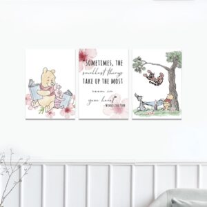 Winnie The Pooh Pink Cherry nursery canvas print in soft neutral tones, perfect wall décor for a baby’s room