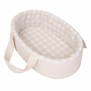 Newborn fabric carry cot with wooden base and waterproof lining. Portable baby bassinet South Africa