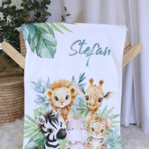 Personalised Fleece Blanket - Lion Focus Tropical Monster Leaf Safari Set