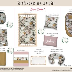 Cot Duvet Bedding - Soft Pink Mustard Flower Set
