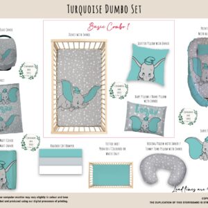 Cot Duvet Bedding - Ellie Elephant - Turquoise Dumbo Set With Stars