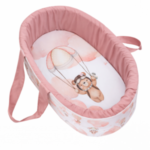 Newborn fabric carry cot with wooden base and waterproof lining. Portable baby bassinet South Africa