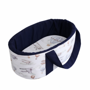 Newborn fabric carry cot with wooden base and waterproof lining. Portable baby bassinet South Africa
