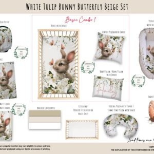 Cot Duvet Bedding - Bunny - White Tulip Bunny Butterfly Beige Set