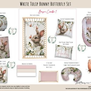 Cot Duvet Bedding - Bunny - White Tulip Bunny Butterfly Set