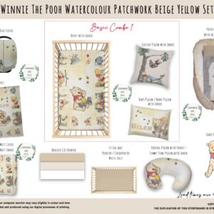 Cot Duvet Bedding - Winnie The Pooh - Watercolour Patchwork Beige Yellow Set