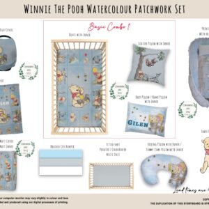 Cot Duvet Bedding - Winnie The Pooh - Watercolour Patchwork Set
