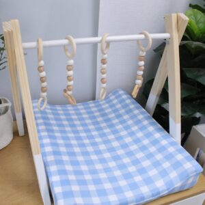 Watercolor Farm Checkered Blue | Baby Changing Mat Cover