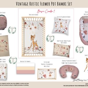 Cot Duvet Bedding - Bambi - Vintage Rustic Flower Pot Bambi Set