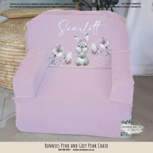 A Kids Sofa Foam Chair – Bunnies - Pink and Grey Pink Chair
