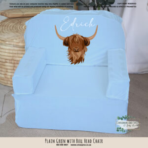 A Kids Sofa Foam Chair – Plain Blue with Bull Head Chair
