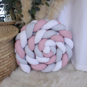 Cot Bumper - Braided 3 Strand - Dusty Pink, White and Grey