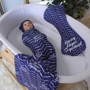 Handcrafted wrap set, perfect for swaddling baby and helps reduce the startle reflex, promoting longer, more restful sleep for your baby in a South African-inspired nursery. Cinnamon and Spice. Featuring Navy Blue Herringbone print