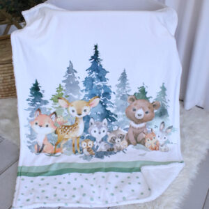 Personalised Fleece Blanket - Monochrome Sage Woodlands Dotted