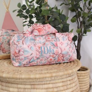 Personalized Overnight & Hospital Bag | Pink Flower, Butterfly And Pink Leaf