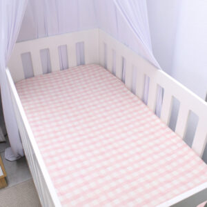 Cot Fitted Sheet - Pink and Beige Gingham Check Print