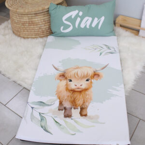 Nap Pad / Travel Nap Pad – Pennygum Leaf Highland Cow | Cinnamon & Spice South Africa Nap Pad / Travel Nap Pad - Pennygum Leaf Highland Cow