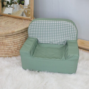 A Kids Sofa Foam Chair – Green with Green Check Print