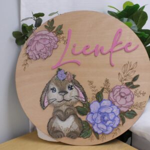 Wooden Name Board - In Theme - Peoni Bunny