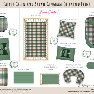 Cot Duvet Bedding - Checkered - Earthy Green and Brown Gingham Checkered Print