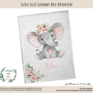 Personalised Fleece Blanket - Ellie Elephant Rose Adventure