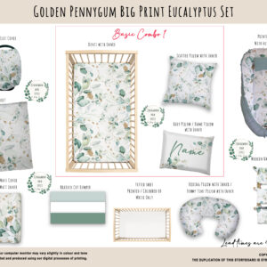 Cot Duvet Bedding - Leaf - Golden Pennygum Big Print Eucalyptus Set - Neutral