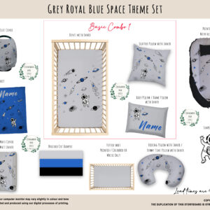 Cot Duvet Bedding - Space - Grey Royal Blue Space Theme Set