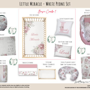 Cot Duvet Bedding - Floral - Little Miracle - White Peoni Set