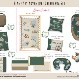 Cot Duvet Bedding - Dog - Plane Sky Adventure Chihuahua Set Airplanes