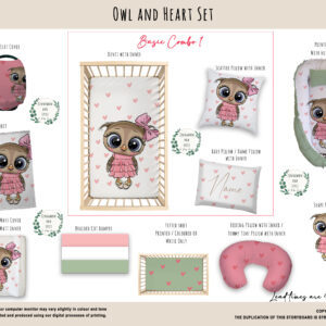 Cot Duvet Bedding - Owl - Heart Set
