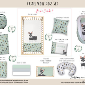 Cot Duvet Bedding - Dog - Pastel Woof Dogs Set