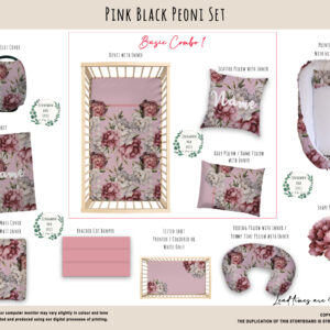 Cot Duvet Bedding - Floral - Pink Black Peoni Set