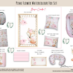 Cot Duvet Bedding - Floral - Pink Flower Watercolour Fox Set